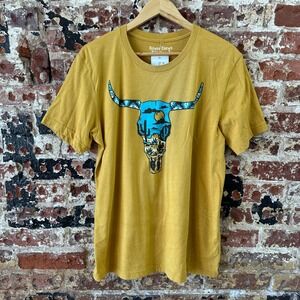 Rowdy Crowd Women's Large Short Sleeve Yellow T-Shirt Western Cow Skull